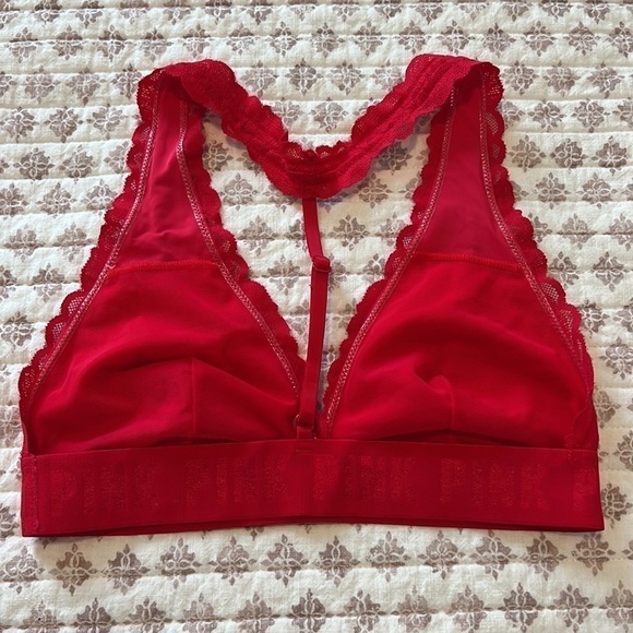 VS Pink Logo Band Floral Lace Racerback Bralette Red Size Small - Picture 4 of 7